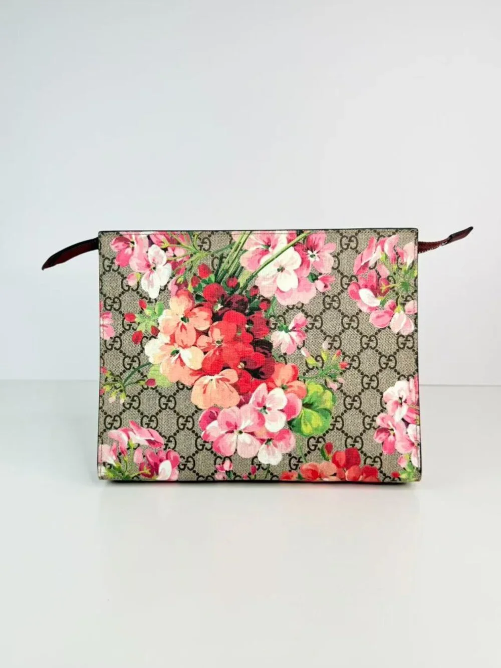 Gucci GG Blooms Floral Print Supreme Canvas Zip Pouch Clutch Cosmetic Bag